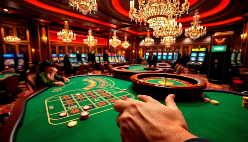 Engaged gamblers strategizing over TR88 poker chips at a luxurious casino table.