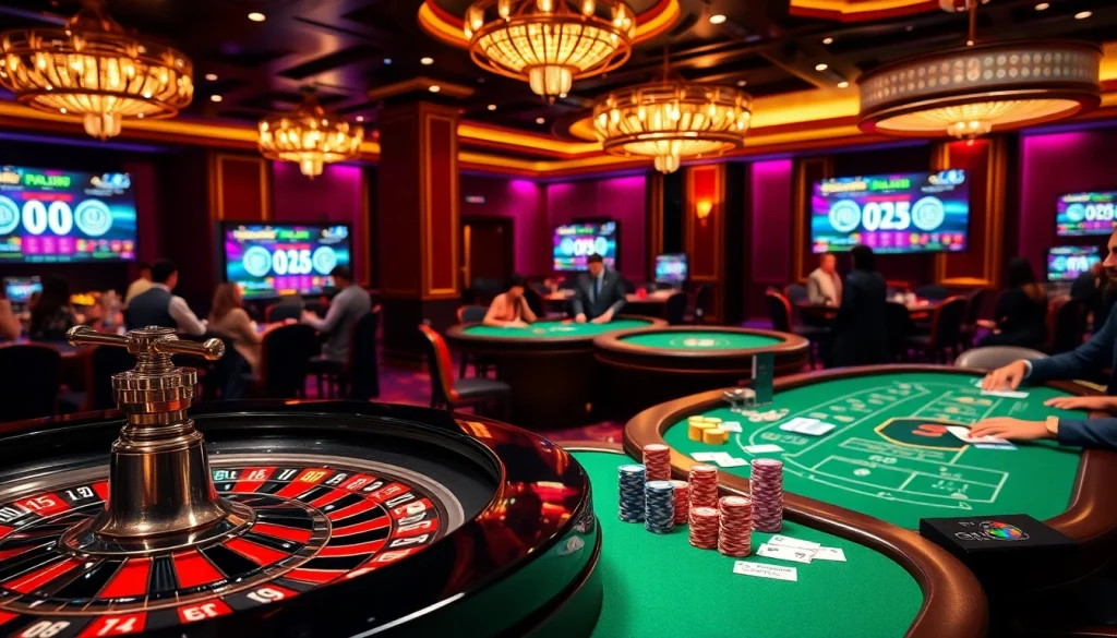 Pahala4d players excitedly strategizing at luxurious casino tables with poker chips.