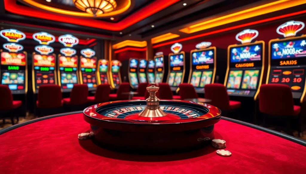 Experience high-stakes action at Man88 with vibrant casino tables, chips, and roulette wheels.