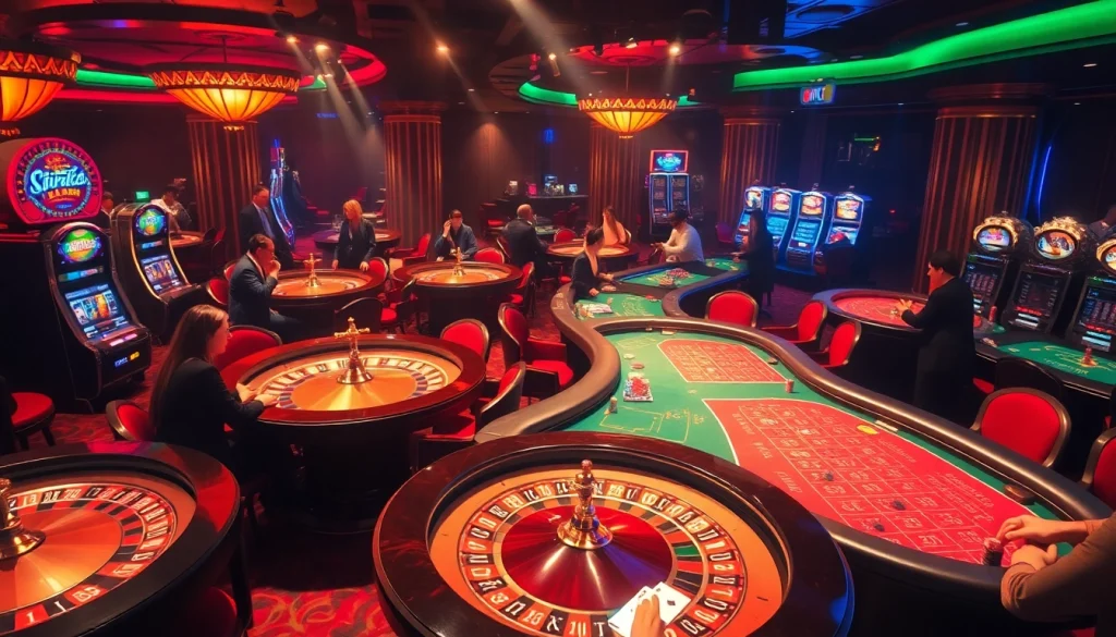 SODO casino scene showcasing vibrant tables and exciting gameplay with poker chips and roulette.