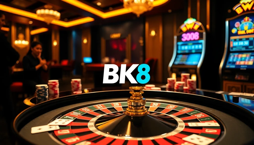 Experience thrilling gameplay at BK8 Casino with vibrant roulette and poker elements.