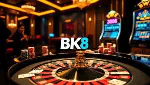 Experience thrilling gameplay at BK8 Casino with vibrant roulette and poker elements.