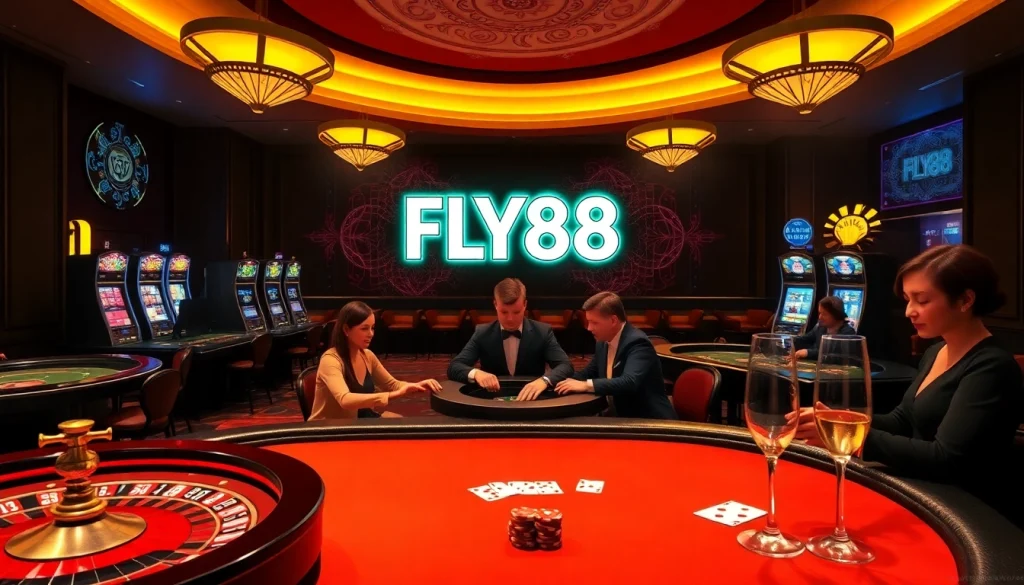 Experience thrilling gameplay at FLY88 with vibrant casino tables and exciting gambling action.
