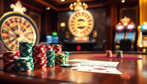 Experience ZX88 high-stakes gambling with colorful poker chips and winning hand at a luxurious casino table.