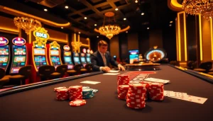 Experience thrilling gameplay at BK8 casino with vibrant chips, cards, and an elegant atmosphere.