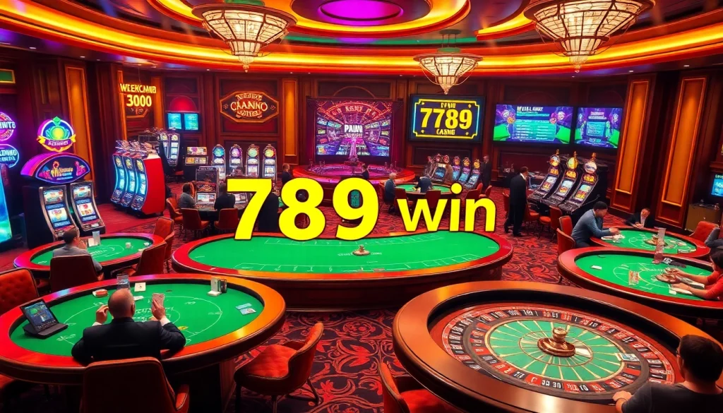 Players engaging in casino games celebrating their 789 win moments amidst vibrant lights.