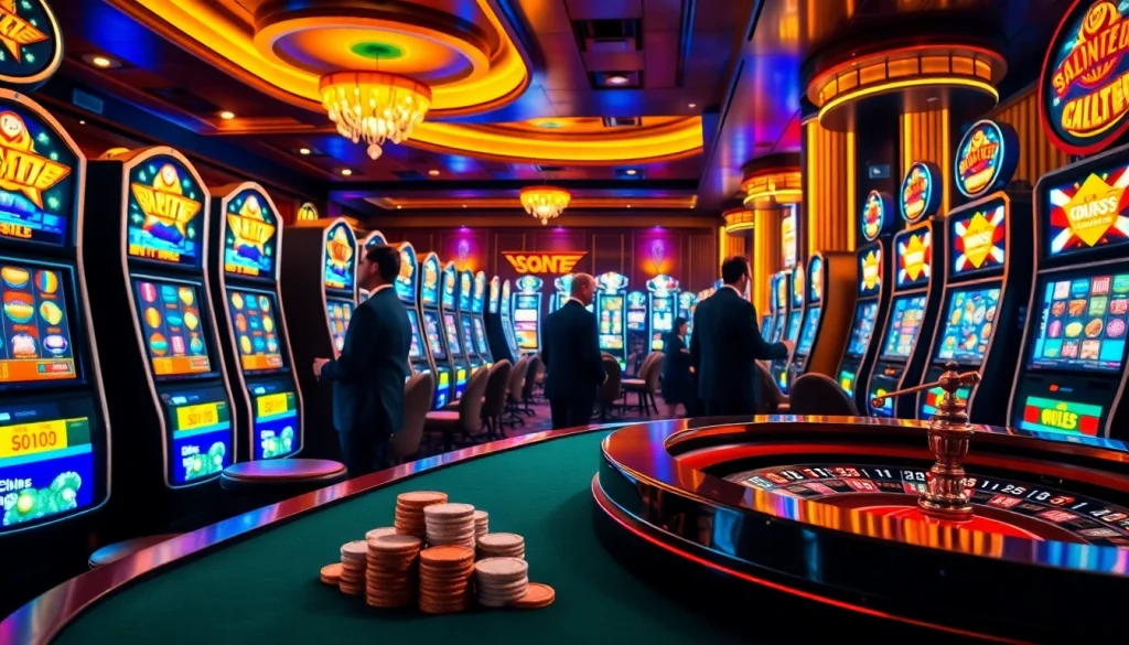 Experience thrilling gameplay at slot88 with vibrant machines and engaged players in a luxurious casino.