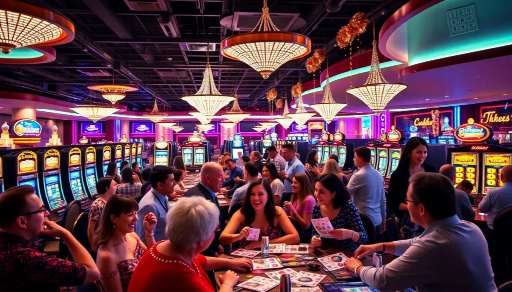 Bingoport review highlights players enjoying a lively bingo game in a vibrant casino setting.