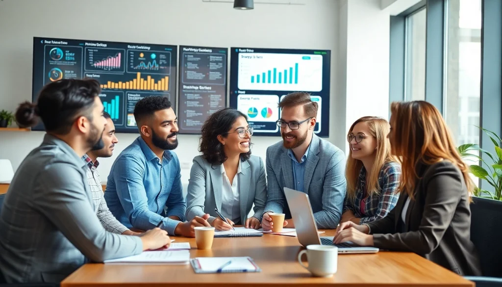 Marketing Consultant guiding a team through digital strategies while discussing analytics.