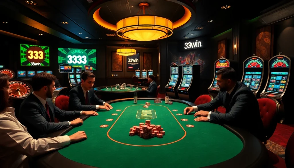33win offers a thrilling poker experience with professional players at a high-stakes game table.