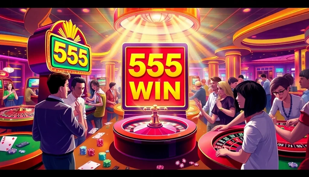 Experience the excitement of 555 win with vibrant slot machines and casino action.