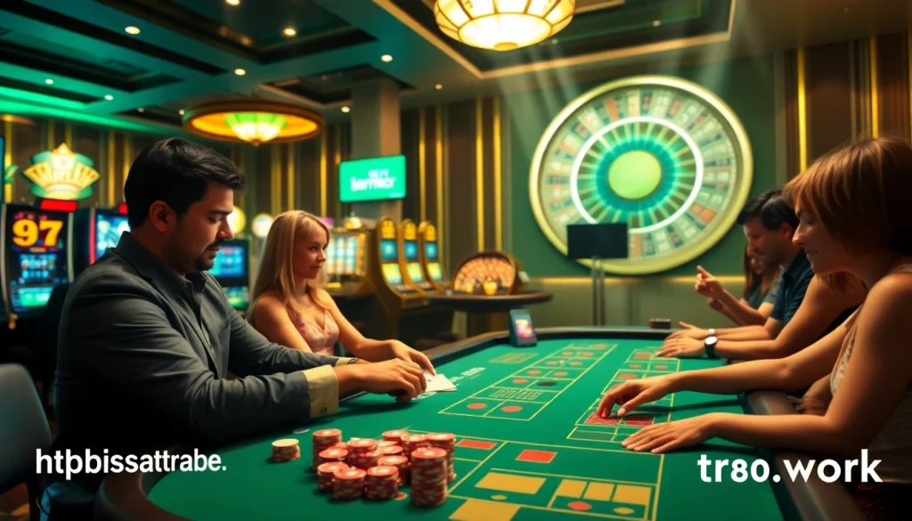 Players placing bets at a luxurious casino table while exploring https://tr88.work/ for top gambling strategies.