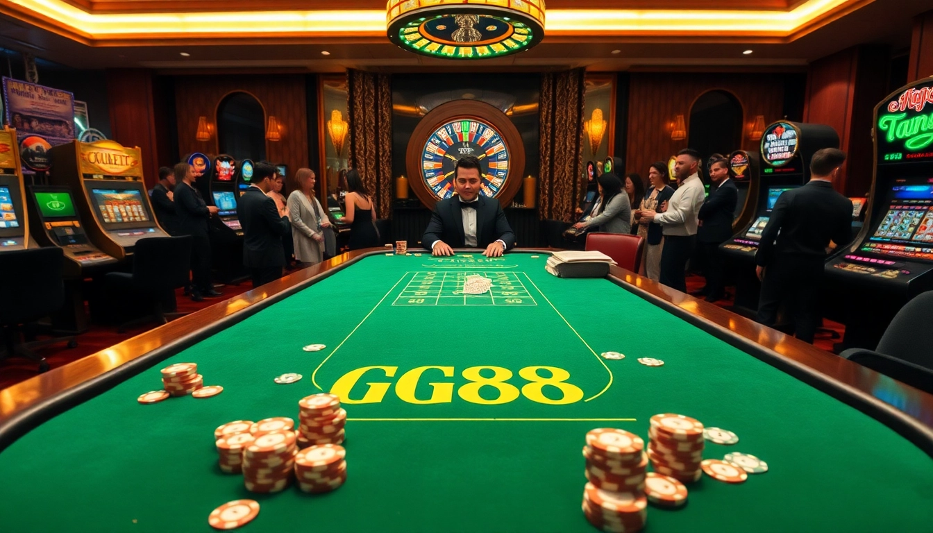 Experience the thrill at GG88's luxurious casino gaming table with dealer and players.
