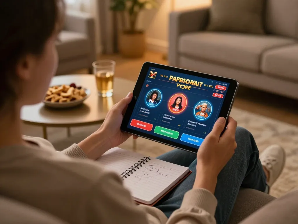 Person playing on Betbdt online casino app, showcasing a cozy home gaming environment with engaging gameplay.