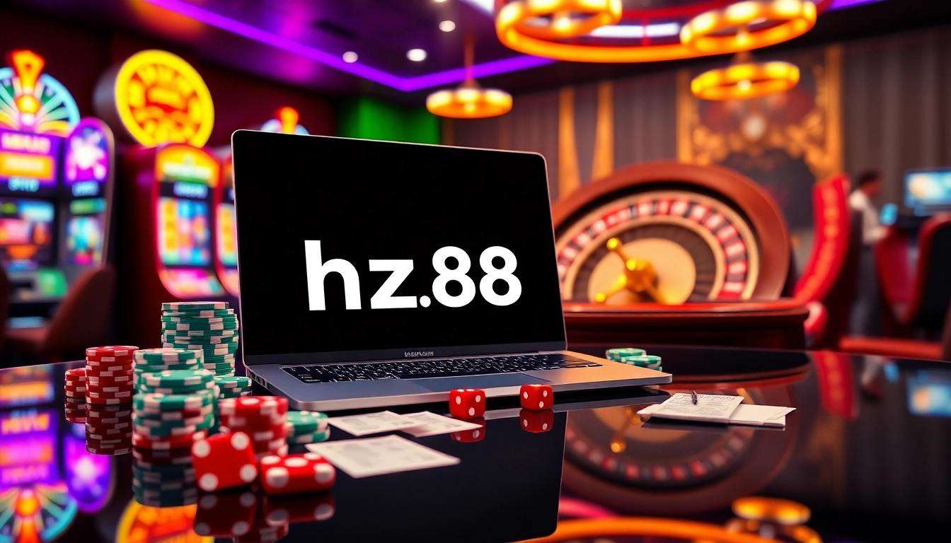 Engaging players strategizing at https://hz88.forum/ online casino table with vibrant poker chips and spinning roulette wheel