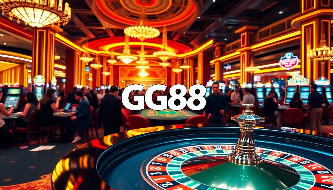 GG88 thrilling casino action with vibrant roulette table and excited players.
