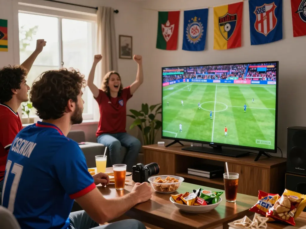Excited fans enjoying socolive tv live soccer match in a vibrant atmosphere.