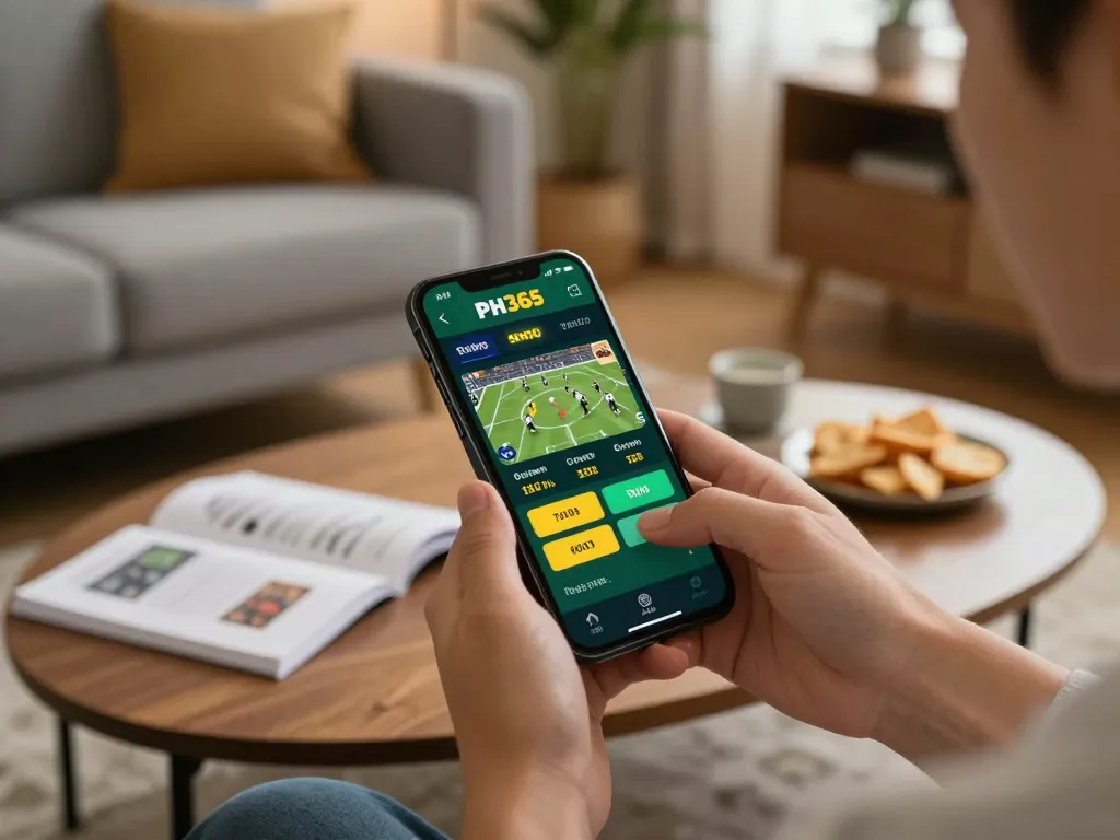 Engaging in live sports betting on the PH365 app in a cozy home environment